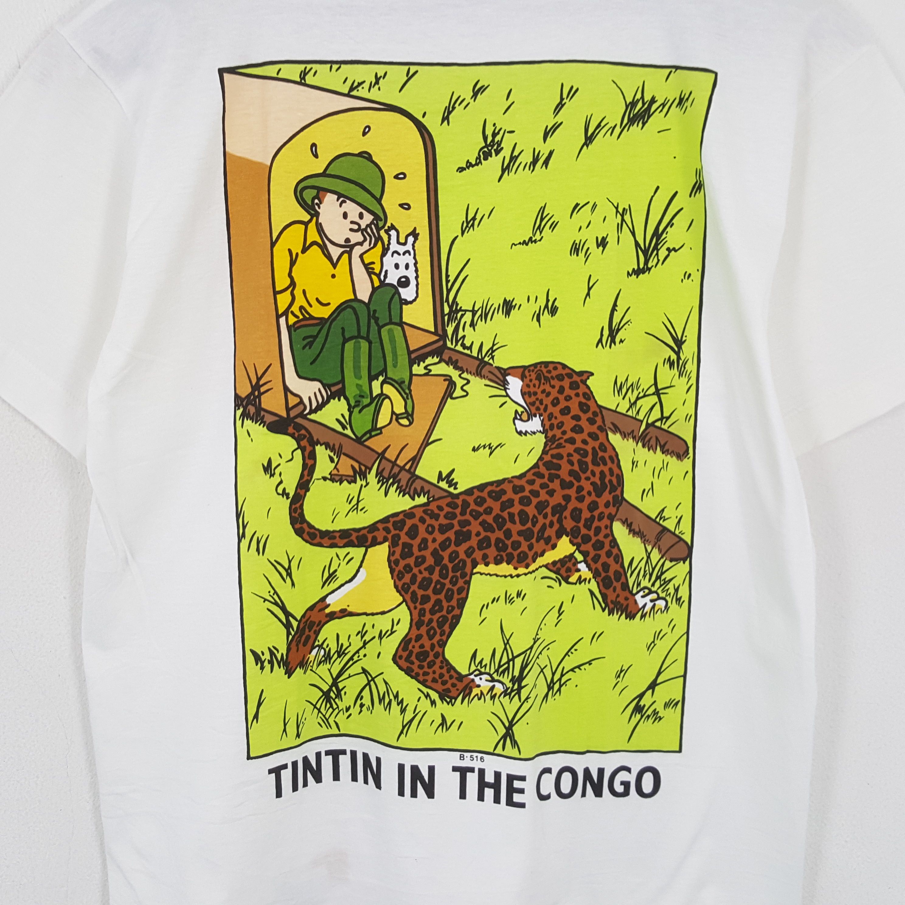 Vintage TINTIN IN THE CONGO Cartoon Tshirt Size US L / EU 52-54 / 3 - 2 Thumbnail