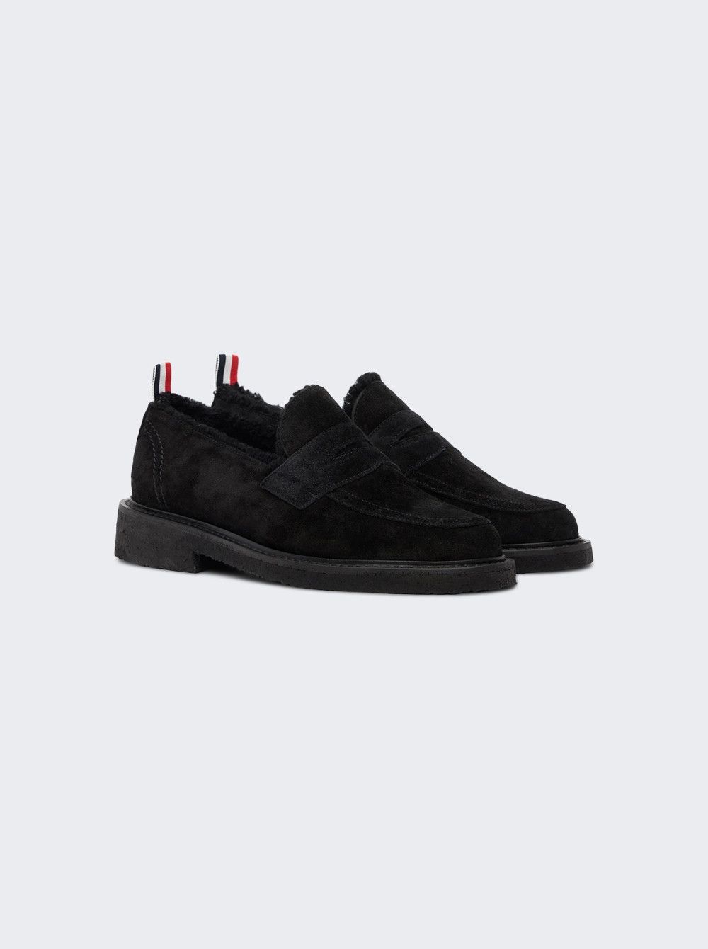 Thom Browne o1mle0326 Suede Crepe Sole Shearling Penny Loafer in Black Size US 7 / EU 40 - 2 Thumbnail