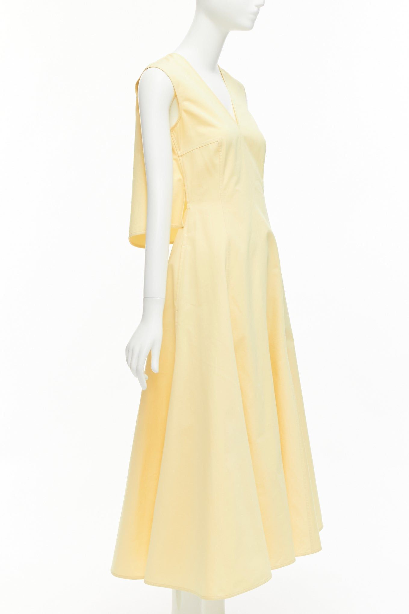 Jil Sander JIL SANDER cream cotton silk cape back cut out V-neck Aline midi dress FR32 XXS Size S / US 4 / IT 40 - 1 Thumbnail