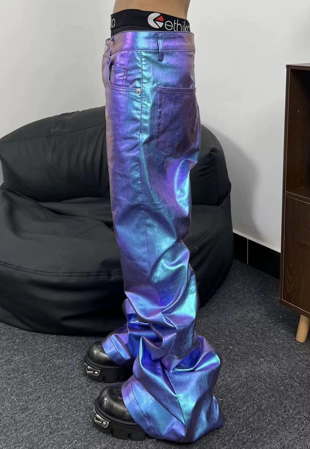 Japanese Brand × Vintage Retro punk y2k holographic hologram shiny flared pants Size US 32 / EU 48 - 2 Thumbnail