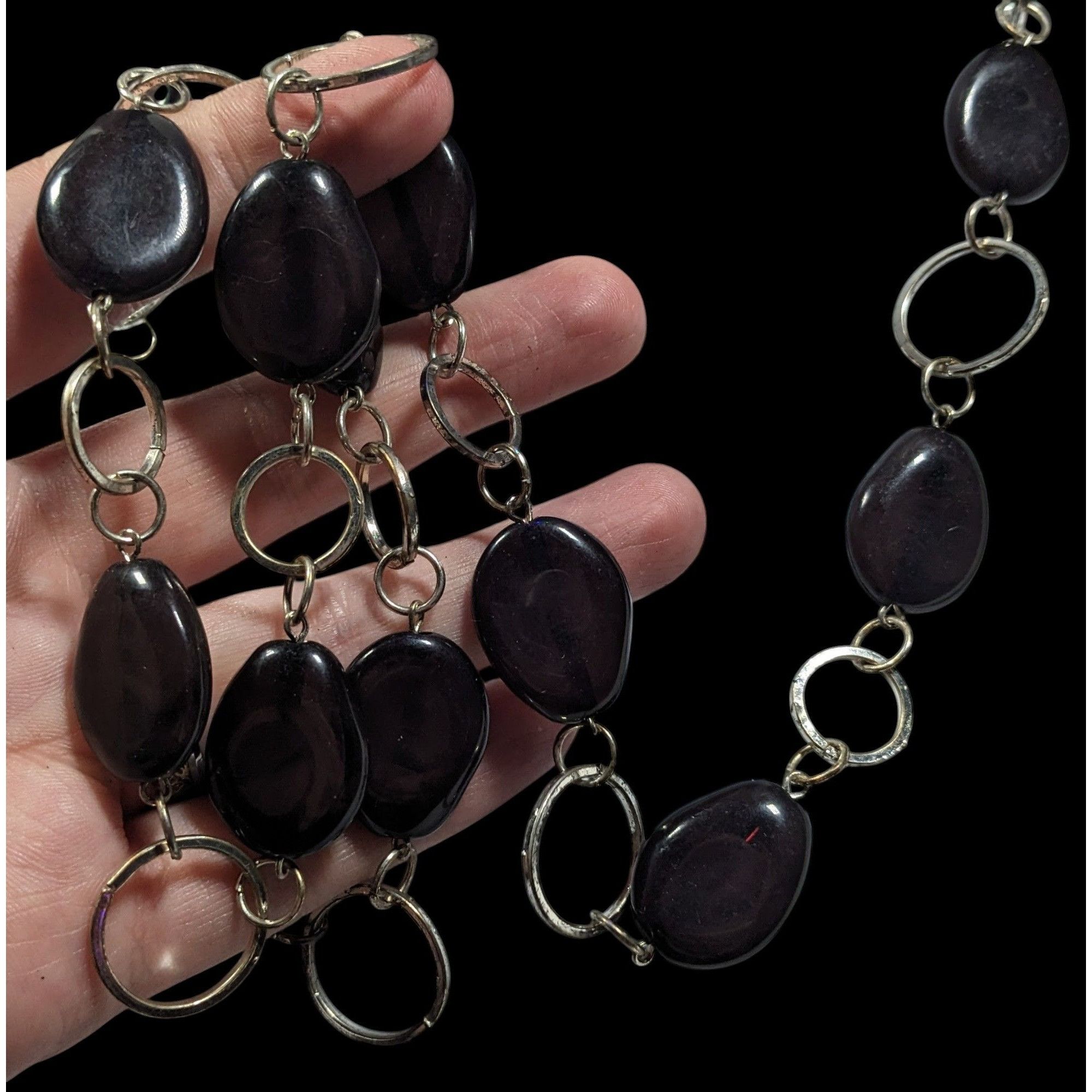 Other Black Beaded Silver Tone Ring Chain Opera Necklace Size ONE SIZE - 6 Thumbnail