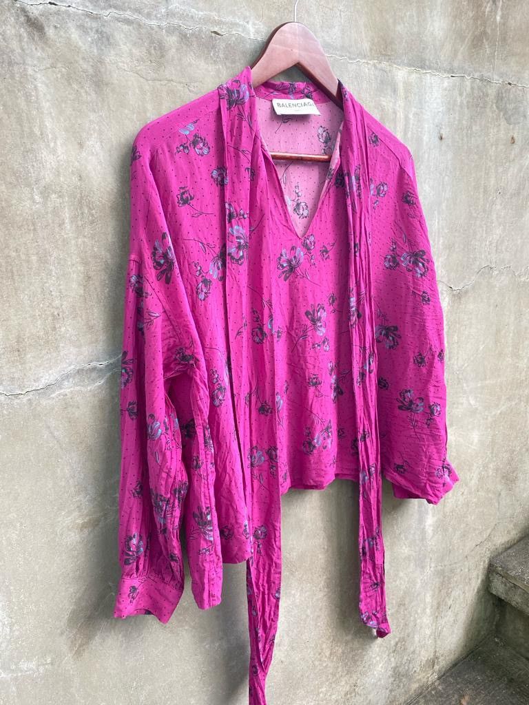 Balenciaga 2018 Floral Silk Blouse Size XS / US 0-2 / IT 36-38 - 2 Thumbnail
