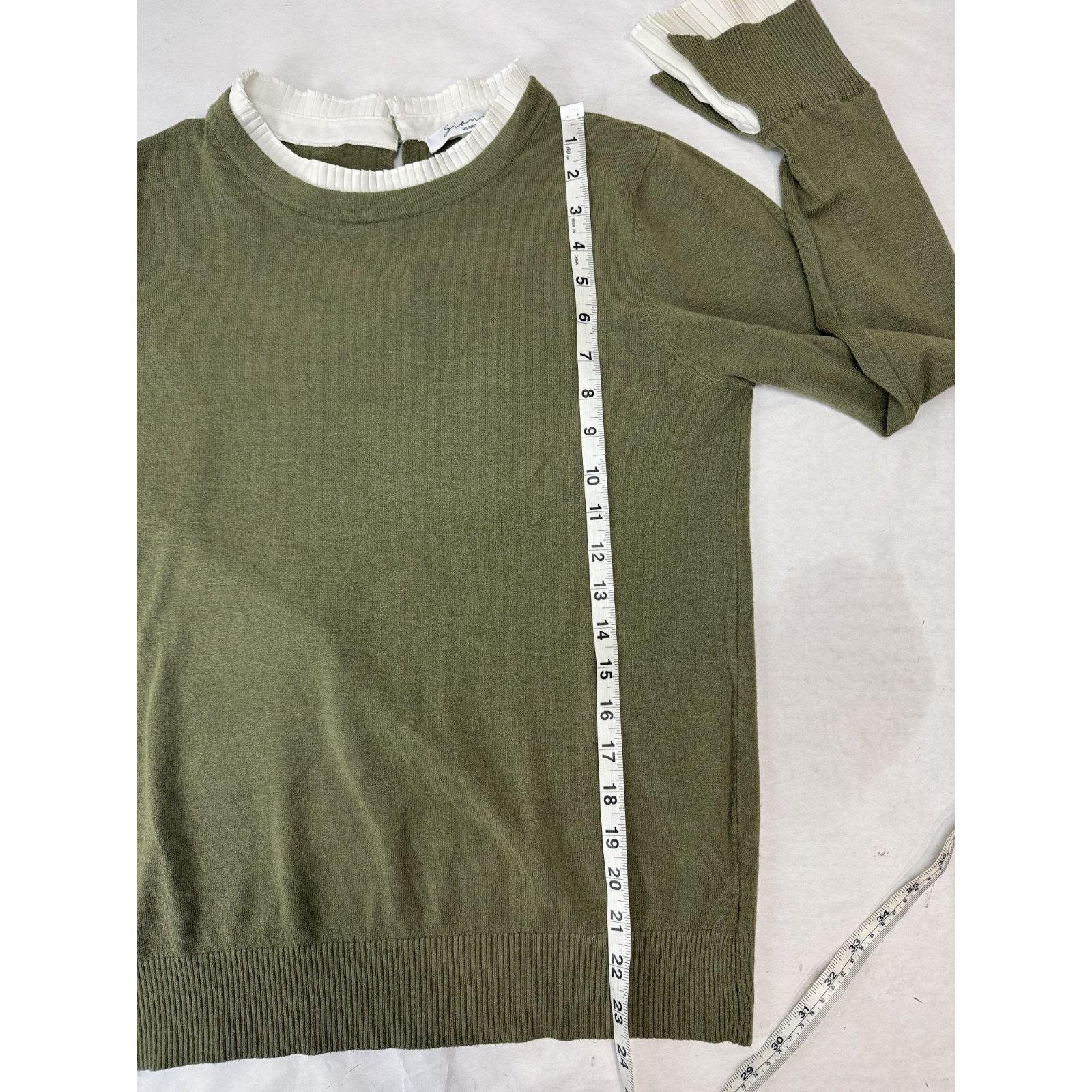 Other Siani Milano Olive Green Sweater White Pleated Cuff Large Size L / US 10 / IT 46 - 3 Thumbnail