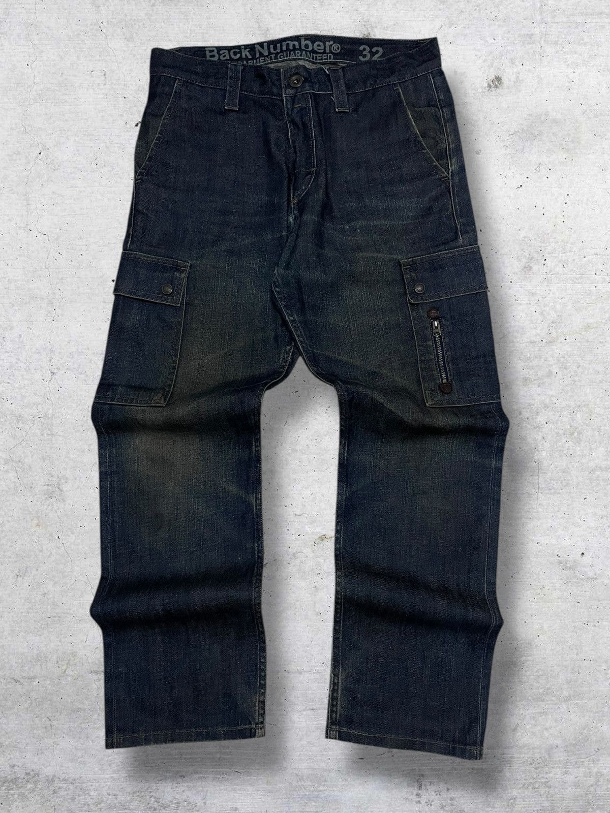 VINTAGE BACK NUMBER JAPAN DESIGNER INDIGO CARGO DENIM 90S OG