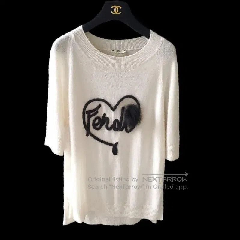 Fendi Fendi White Cashmere Logo Short Sleeve Knit Top . Size L / US 10 / IT 46 - 2 Thumbnail