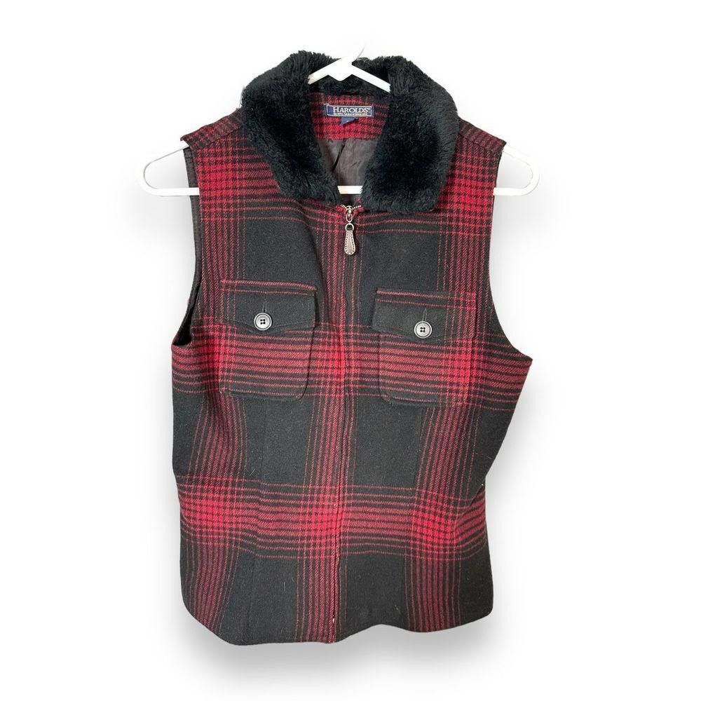 Designer Harold’s Vintage Wool Blend Plaid and Faux Fur Zip up Vest 4 Size S / US 4 / IT 40 - 1 Thumbnail