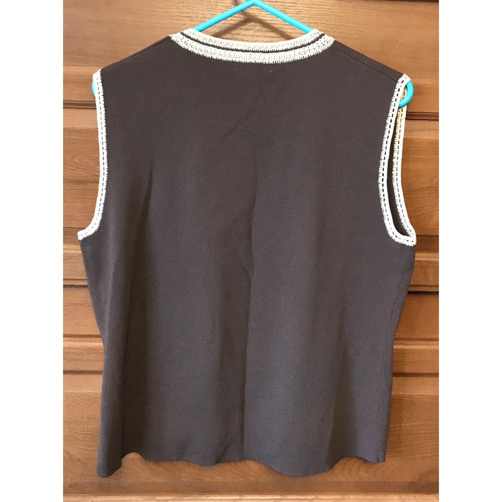 Vintage Dressbarn Tank Women XL Brown Velvet Beaded Shell V-Neck Sleeveless XD? Size XL / US 12-14 / IT 48-50 - 2 Thumbnail