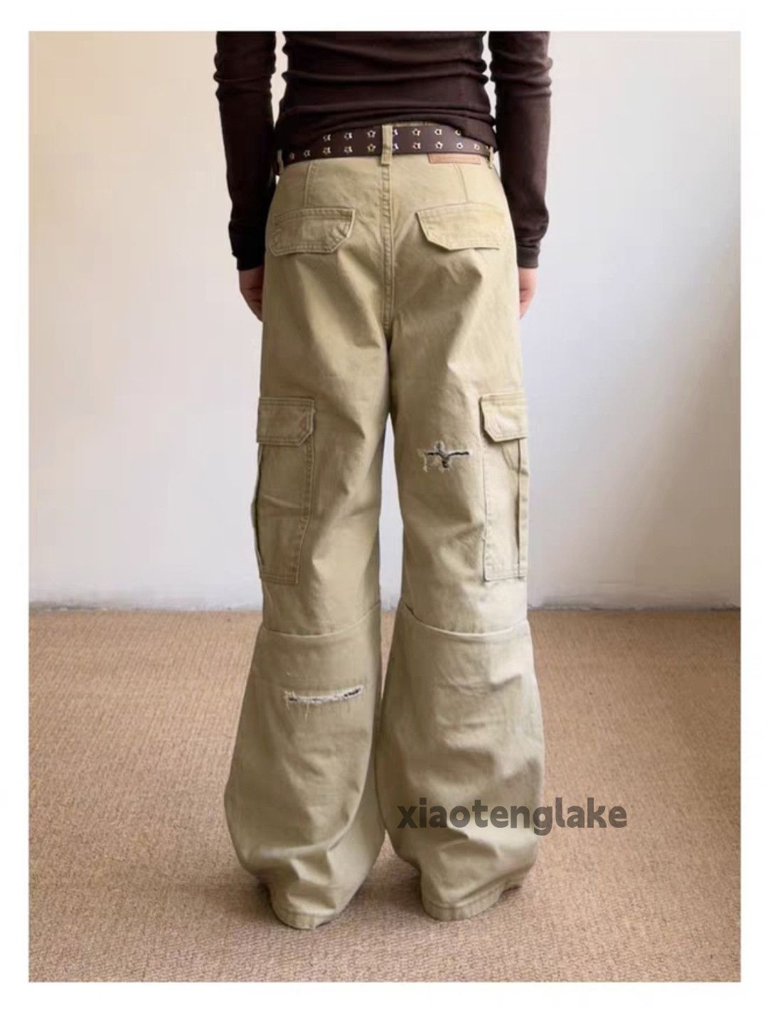 zx vintage distressed wide Leg flared ripped pants