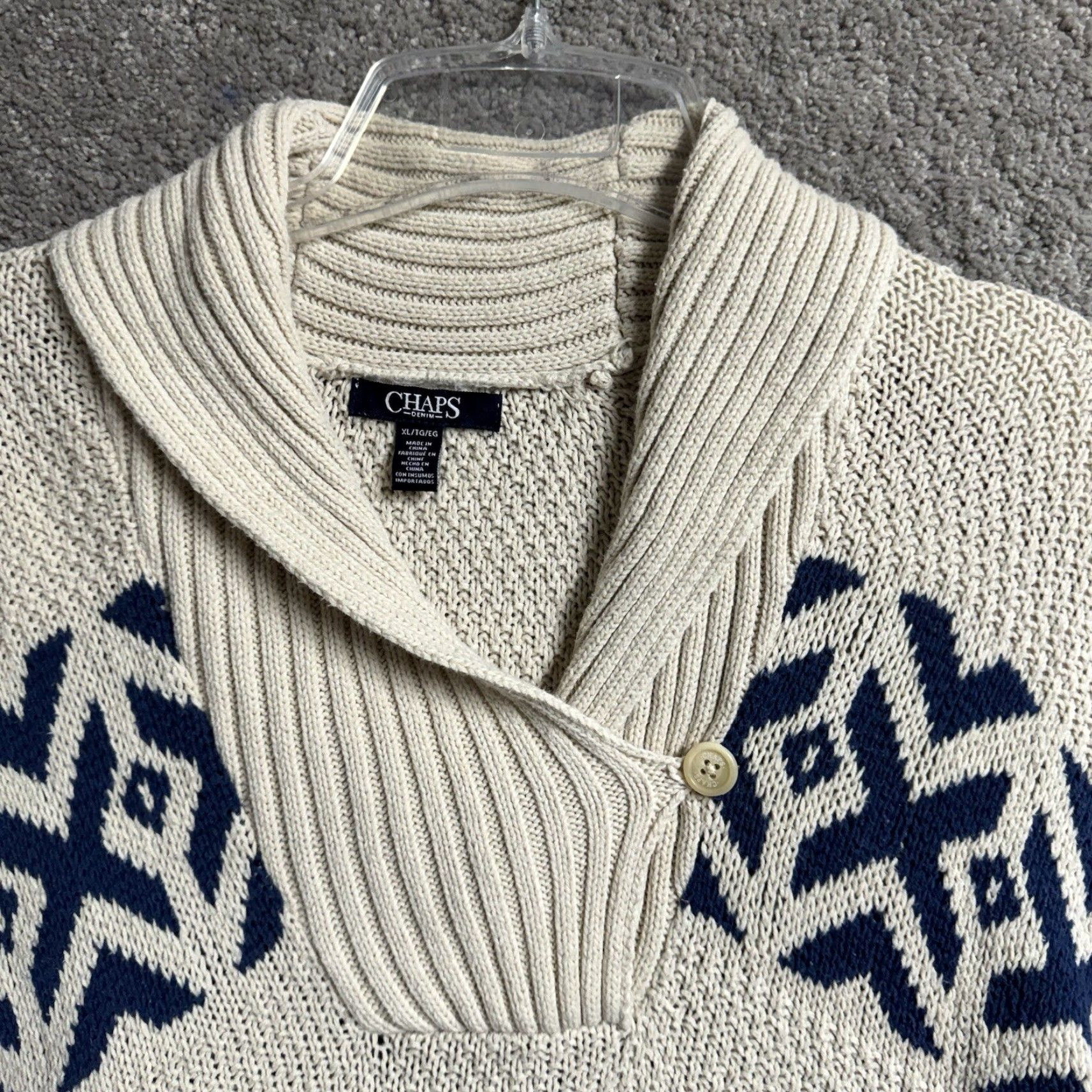 Chaps Chaps Sweater Womens XL Fair Isle Aztec Shawl Collar Warm Cozy Boho Grandpa Y2K Size XL / US 12-14 / IT 48-50 - 4 Thumbnail