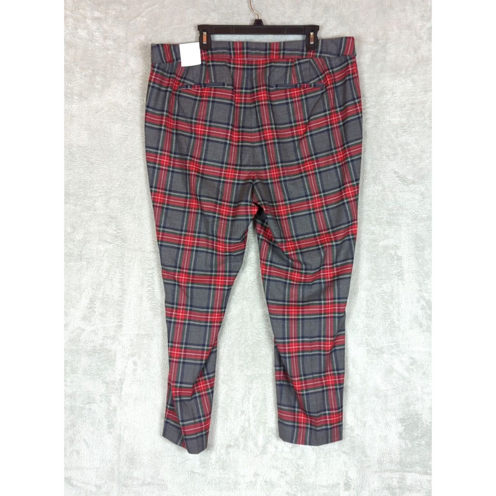 Talbots Talbots Womens Plus Size 18W Gray Red Tartan Plaid Slim Ankle Pants Wool Blend Size 40" / US 18 - 2 Thumbnail
