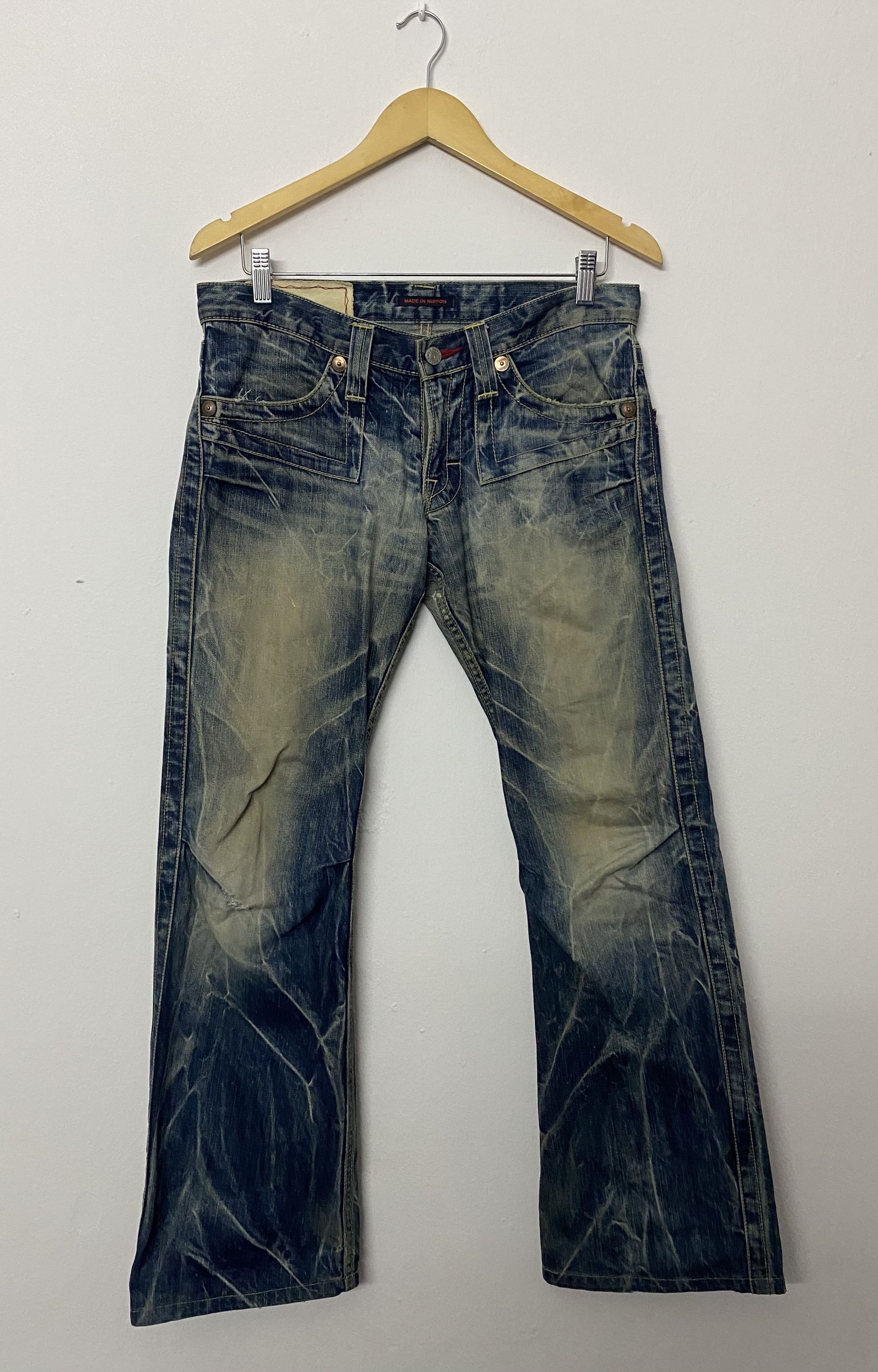 Japanese Brand Vintage Blue Way Acid Wash Flare Bootcut Jeans Size US 33 - 1 Thumbnail