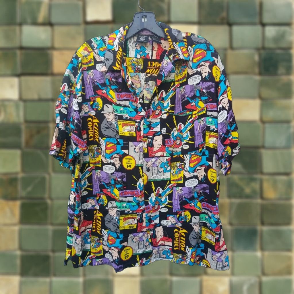 Vintage VINTAGE Warner Bros. Superman Action Comics Shirt Size medium 100% Rayon Mens Button-Up Short Sleeve Black Comics Shirt Size US M / EU 48-50 / 2 - 1 Thumbnail