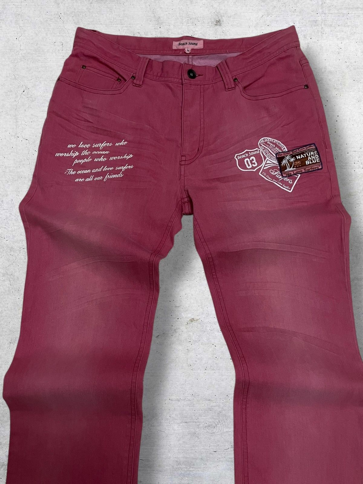 Japanese Brand BEACH SOUND 1990S JAPAN DESIGNER ARTWORK POETIC POEM DENIM Size US 30 / EU 46 - 5 Thumbnail