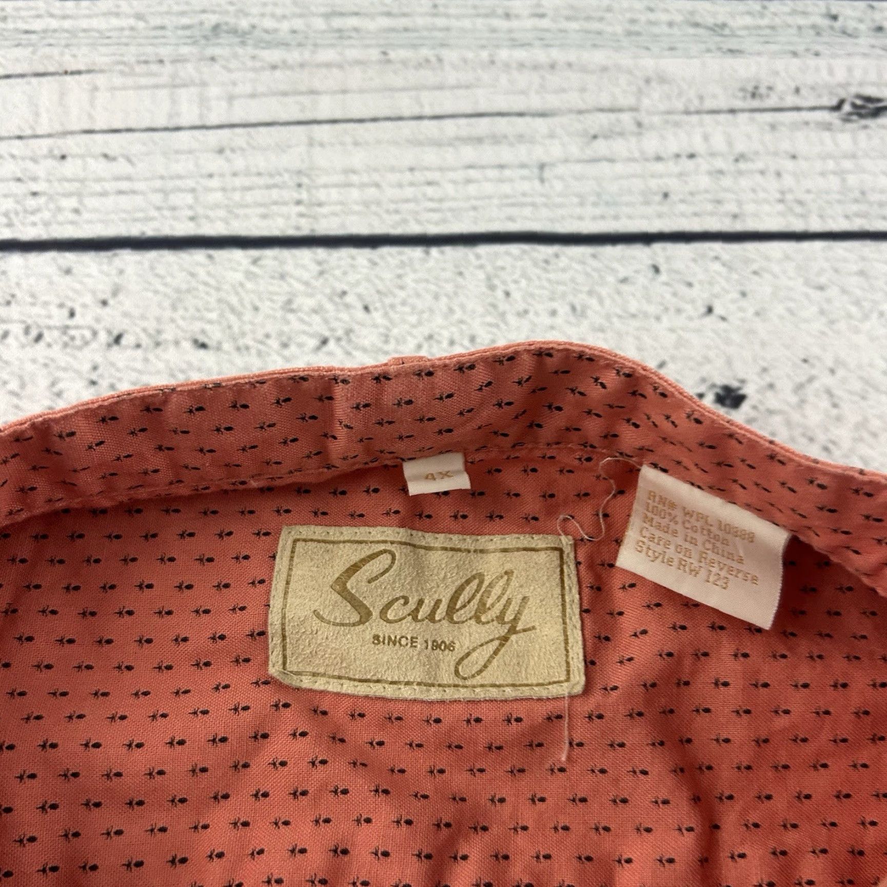 Scully Scully Long Sleeve Floral Print Button Front Shirt Men's 4X Coral Orange Size US XXL / EU 58 / 5 - 4 Thumbnail