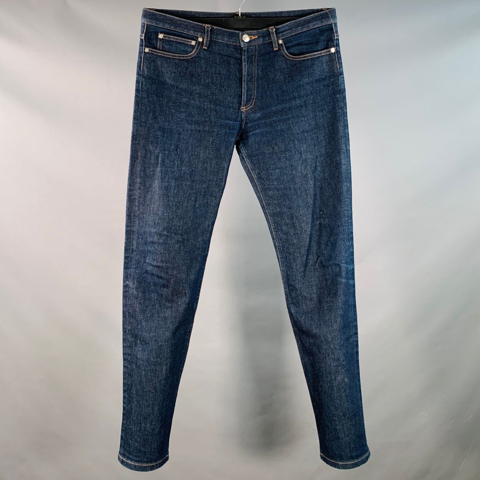 A.P.C. Blue Contrast Stitch Cotton Blend Twill Tapered Button Fly Size US 34 / EU 50 - 1 Thumbnail