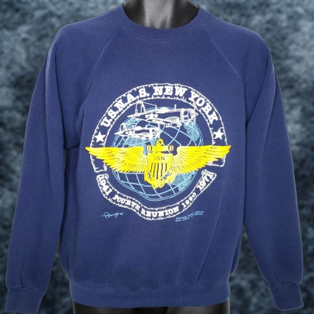 Hanes VINTAGE Hanes Sweatshirt Mens M Blue USNAS 90s United States Naval Air Station Crew Neck Sweatshirt Size US M / EU 48-50 / 2 - 1 Thumbnail