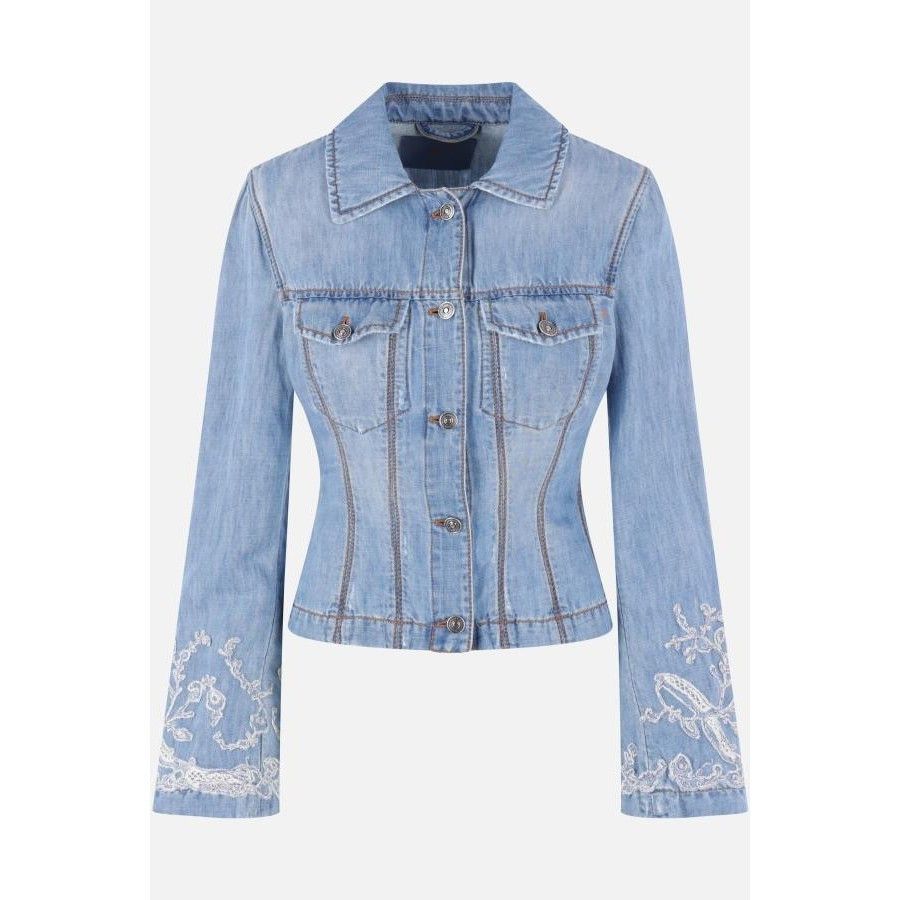 Ermanno Scervino ERMANNO SCERVINO Blue Embroidered Denim Jacket New & Authent Size S / US 4 / IT 40 - 1 Thumbnail