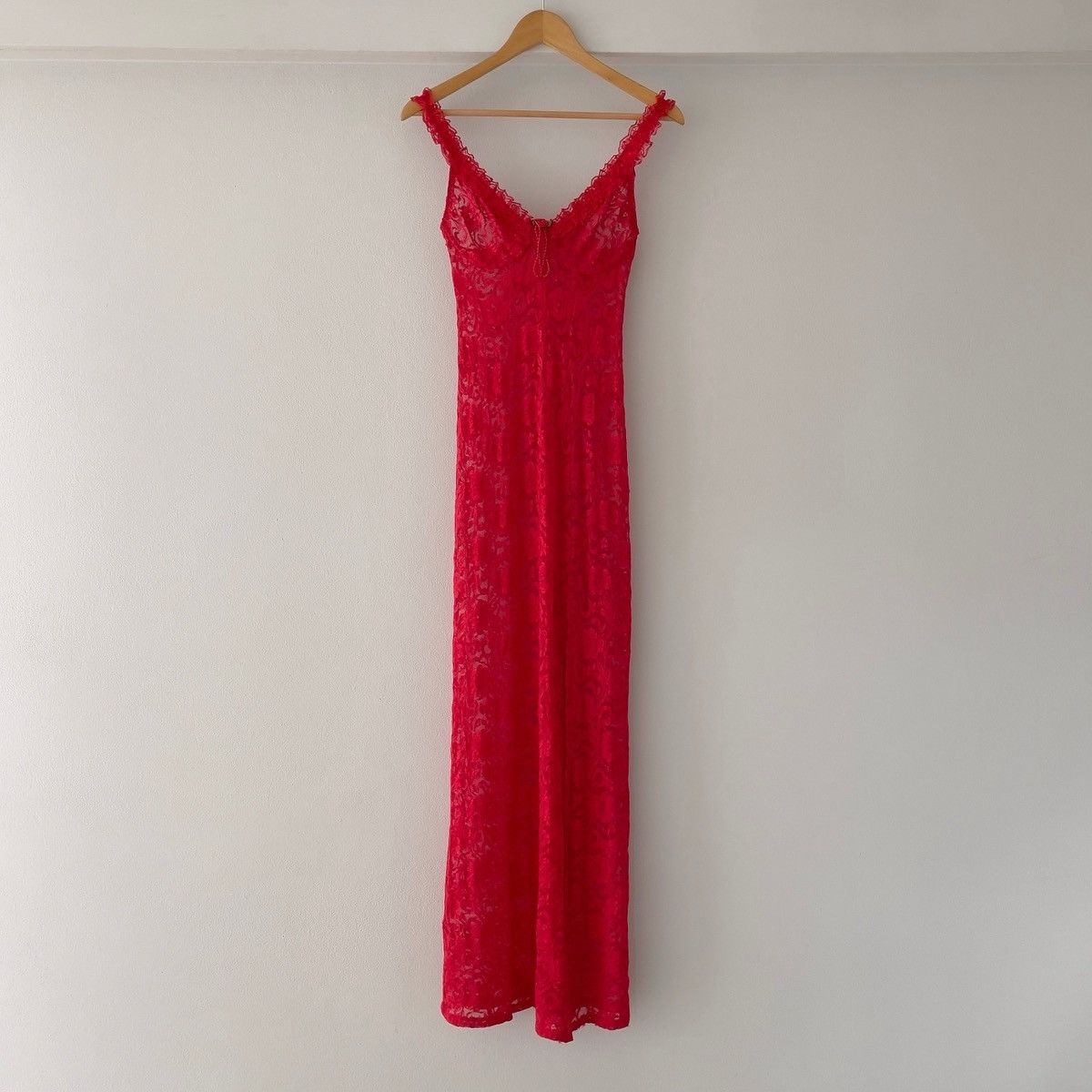 Vintage Vintage Red Lace Sheer Slip Dress (XS-S) Size S / US 4 / IT 40 - 14 Thumbnail
