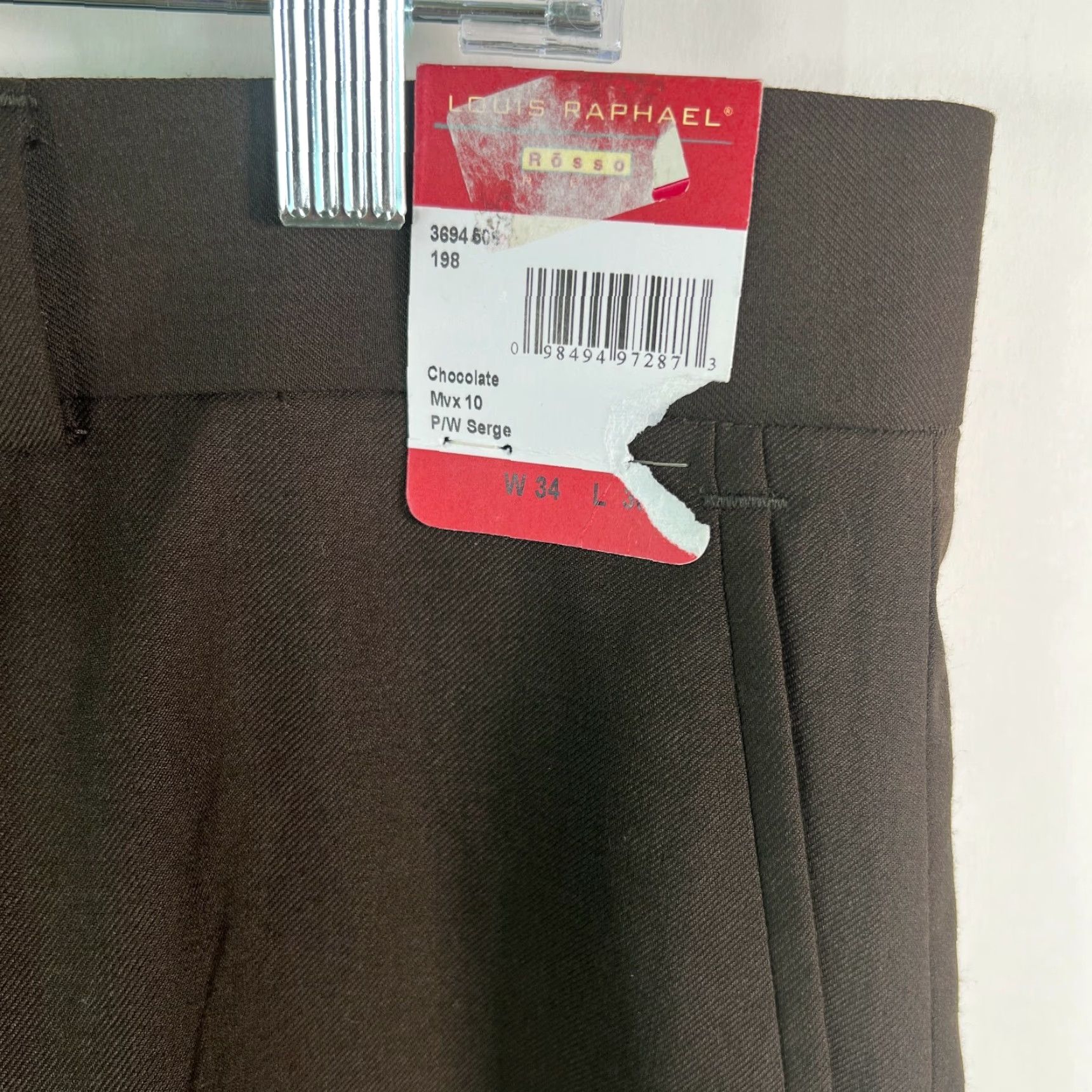 Vintage Louis Raphael Mens Dress Pant Cuffed Mid Rise Chocolate Brown 34X30 Pants Straight Leg 65% Polyester 35% Worsted Wool Included Pockets Belt Loops Size US 40 / EU 56 - 7 Thumbnail