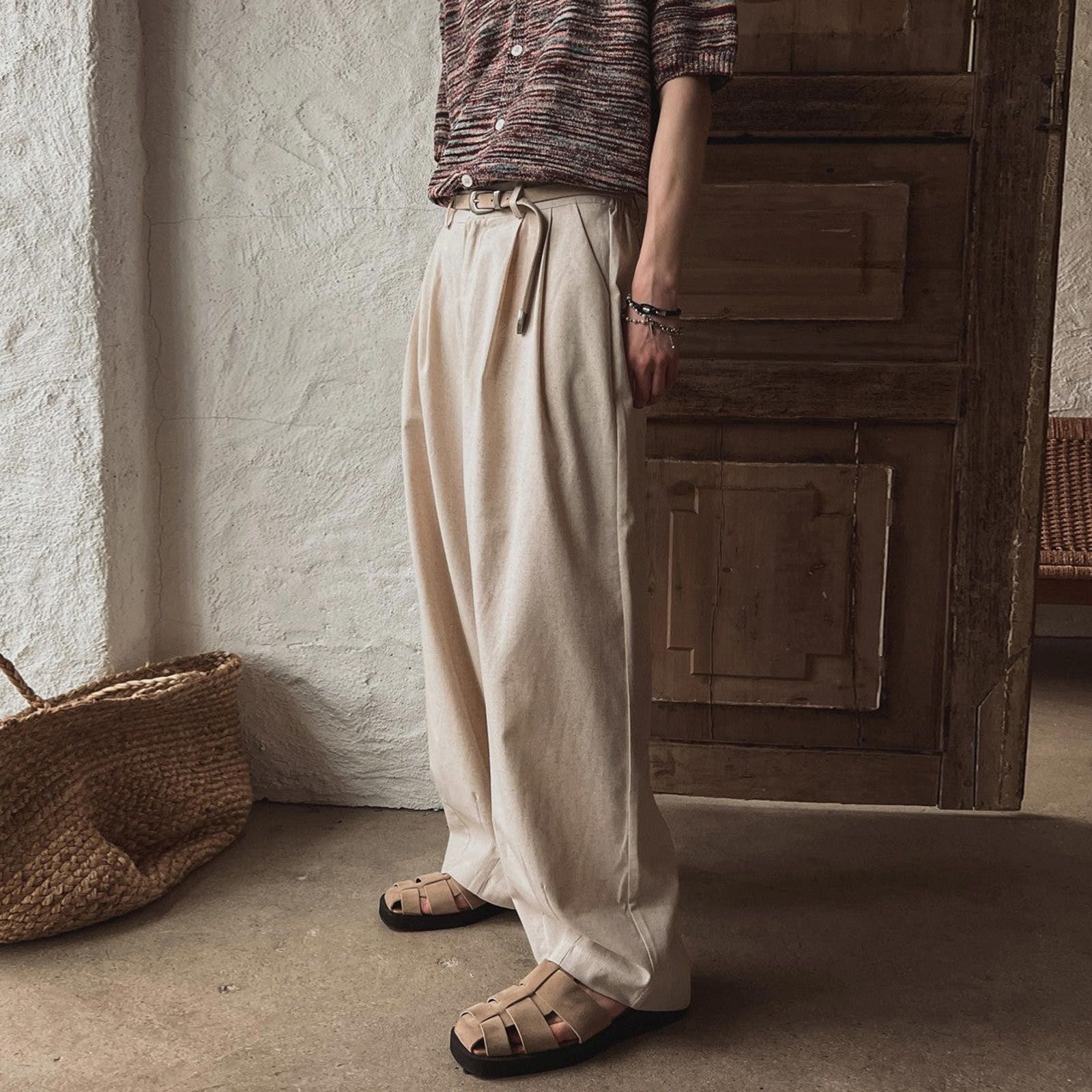 Vintage Beige Loose Wide Leg Pants / Trousers Size US 32 / EU 48 - 2 Thumbnail