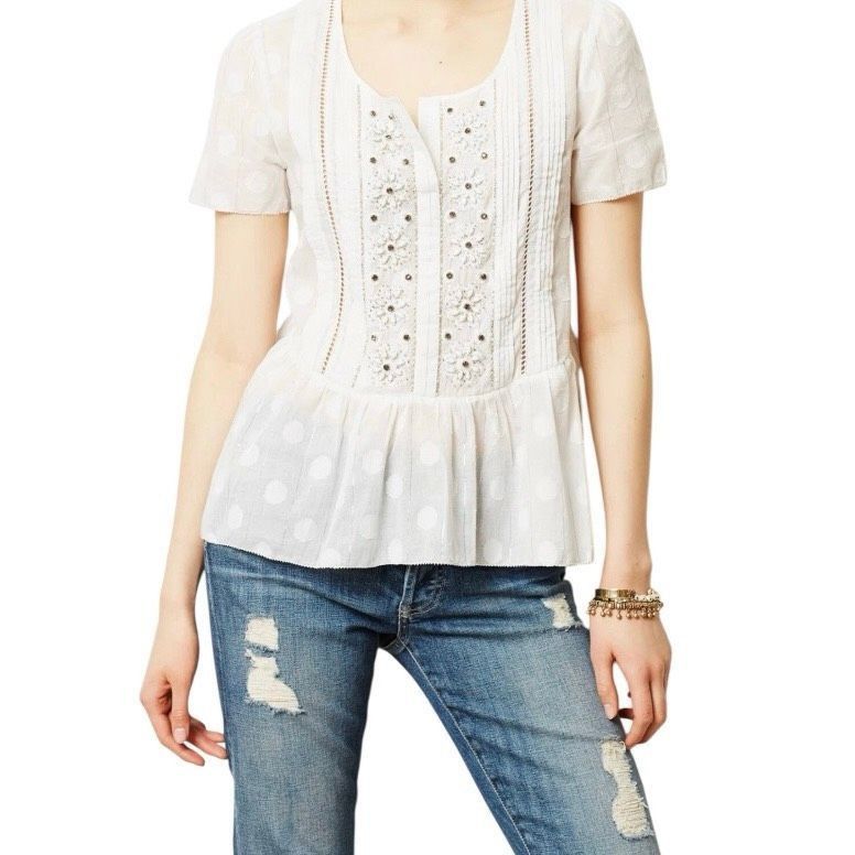 Anthropologie Leifsdottir Anthropologie White Cotton Serein Embroidered Pe Size S / US 4 / IT 40 - 2 Thumbnail
