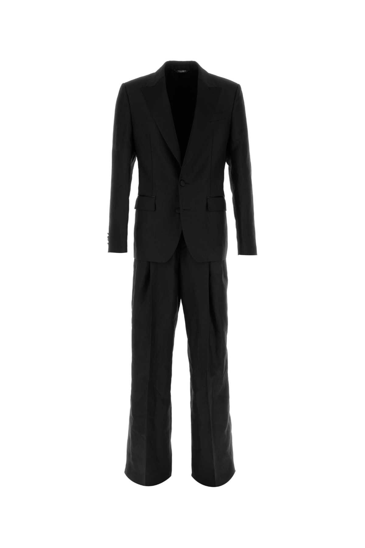 Dolce & Gabbana Black Linen Blend Suit Size US M / EU 48-50 / 2 - 1 Thumbnail