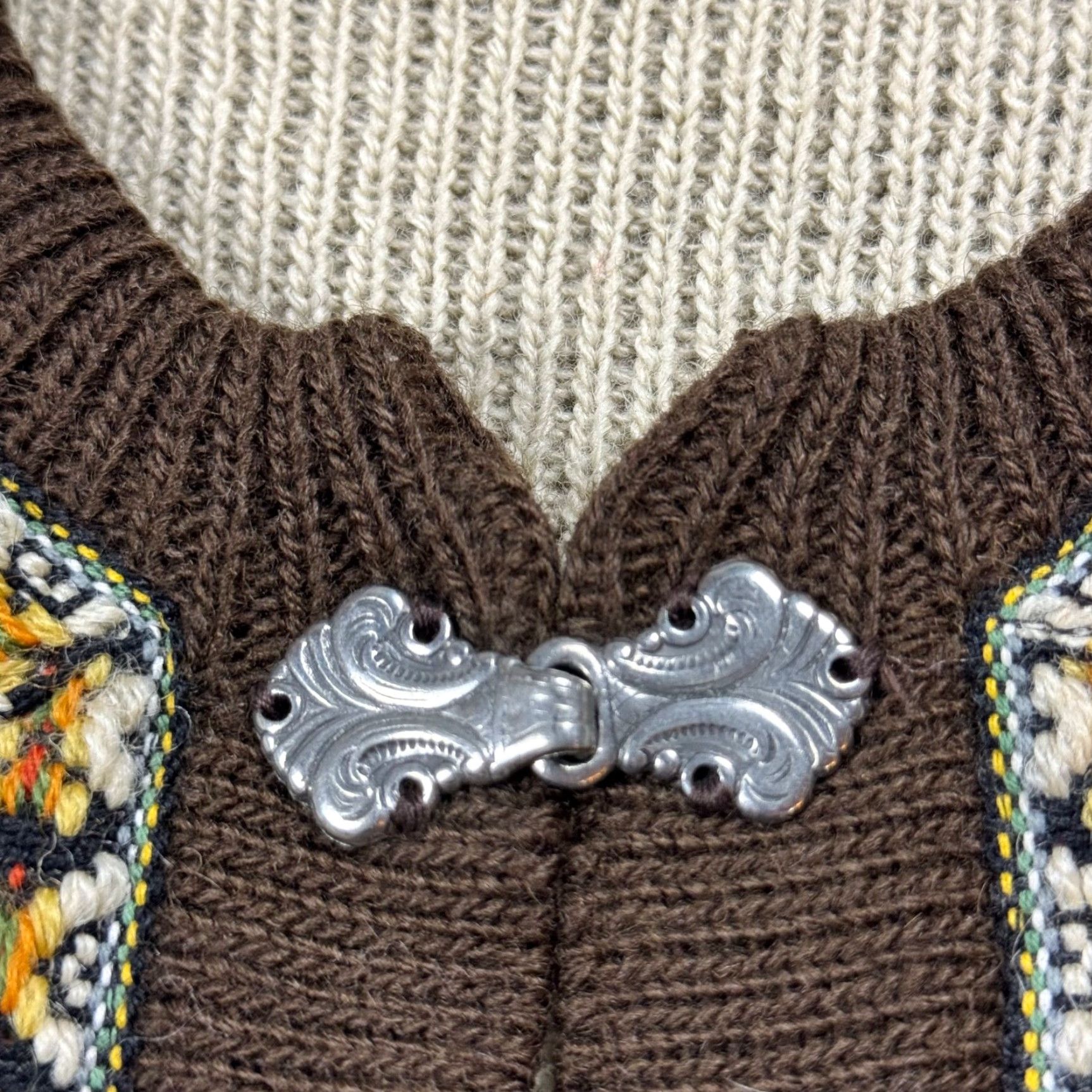 Vintage VINTAGE Nordstrikk NORWEGIAN SWEATER Cardigan Mens L Brown Wool Crew Neck Knits Buckle Hooks Fair Isle Wool Knit Style Outdoor 90s? Size US L / EU 52-54 / 3 - 4 Thumbnail