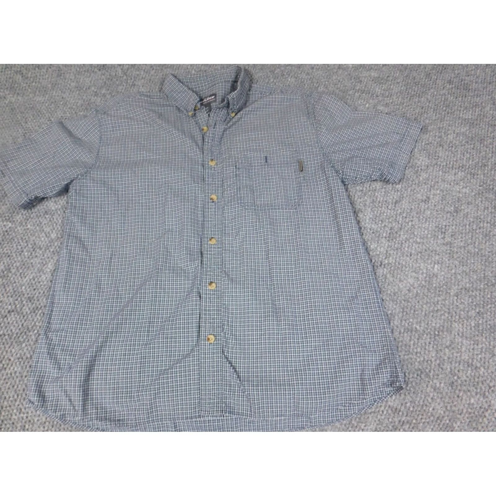 Vintage Woolrich Mens Shirt L Blue Plaid Button-Down Knit Cotton Short Sleeve Regular Size US L / EU 52-54 / 3 - 3 Thumbnail