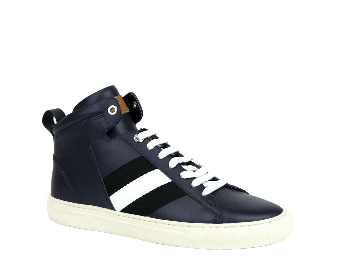 Bally Men's Dark Blue Calf Leather Hi-top Sneaker With Black Size US 8 / EU 41 - 1 Thumbnail
