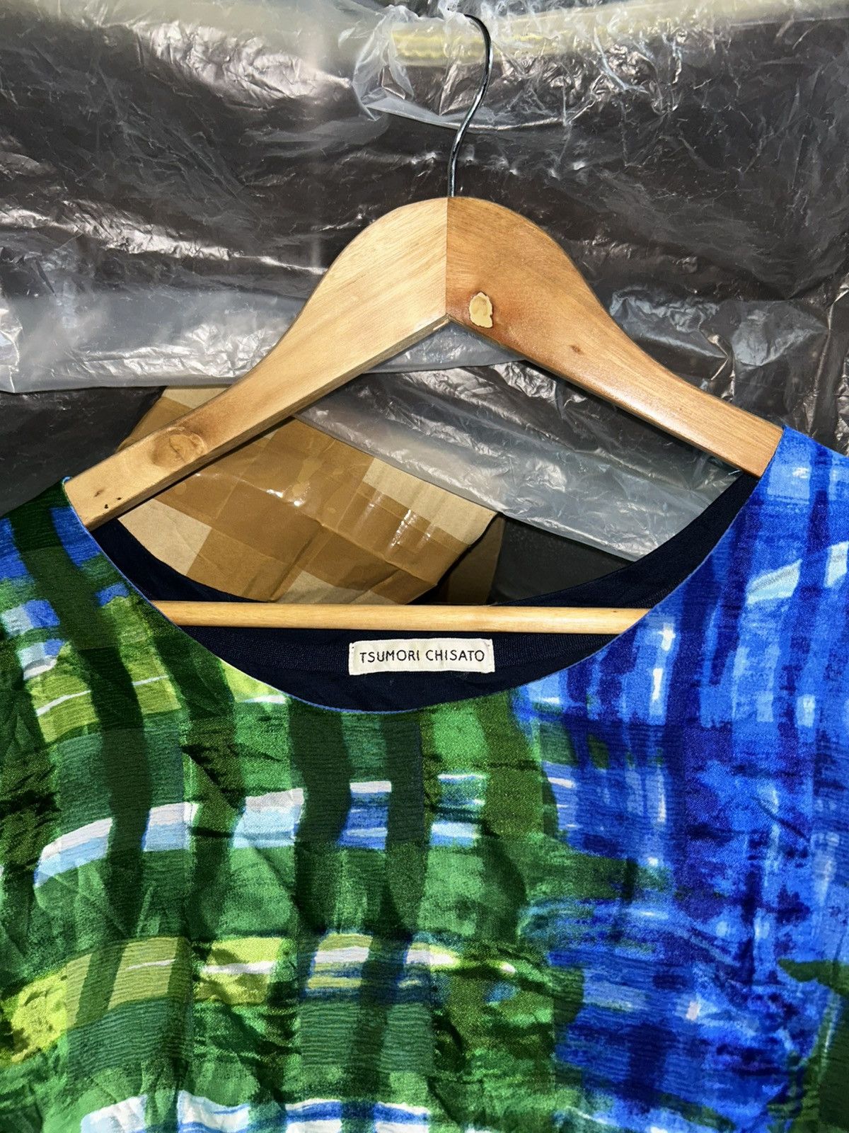 Tsumori Chisato Sleeveless Abstract Plaid Blue Green Dress Size XL / US 12-14 / IT 48-50 - 6 Thumbnail
