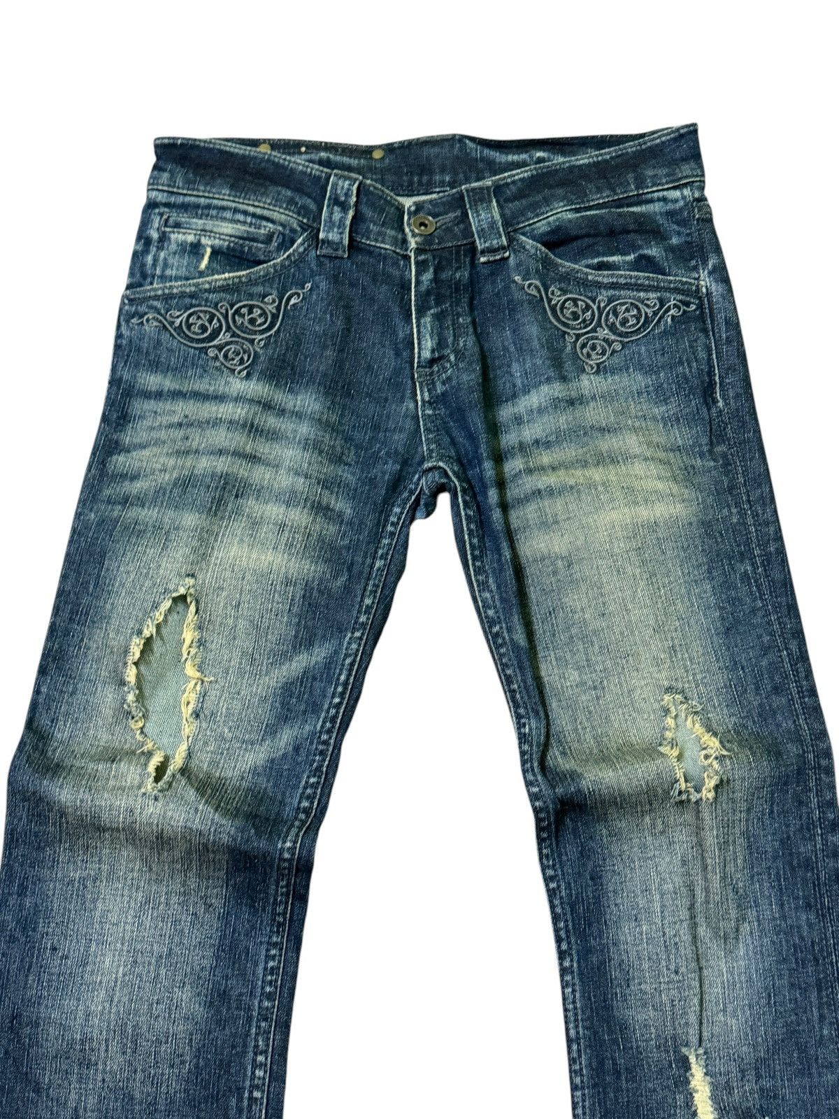 If Six Was Nine Flared Buffalo Jeans Embroidered Distress Low Waist Denim Size US 29 - 3 Thumbnail