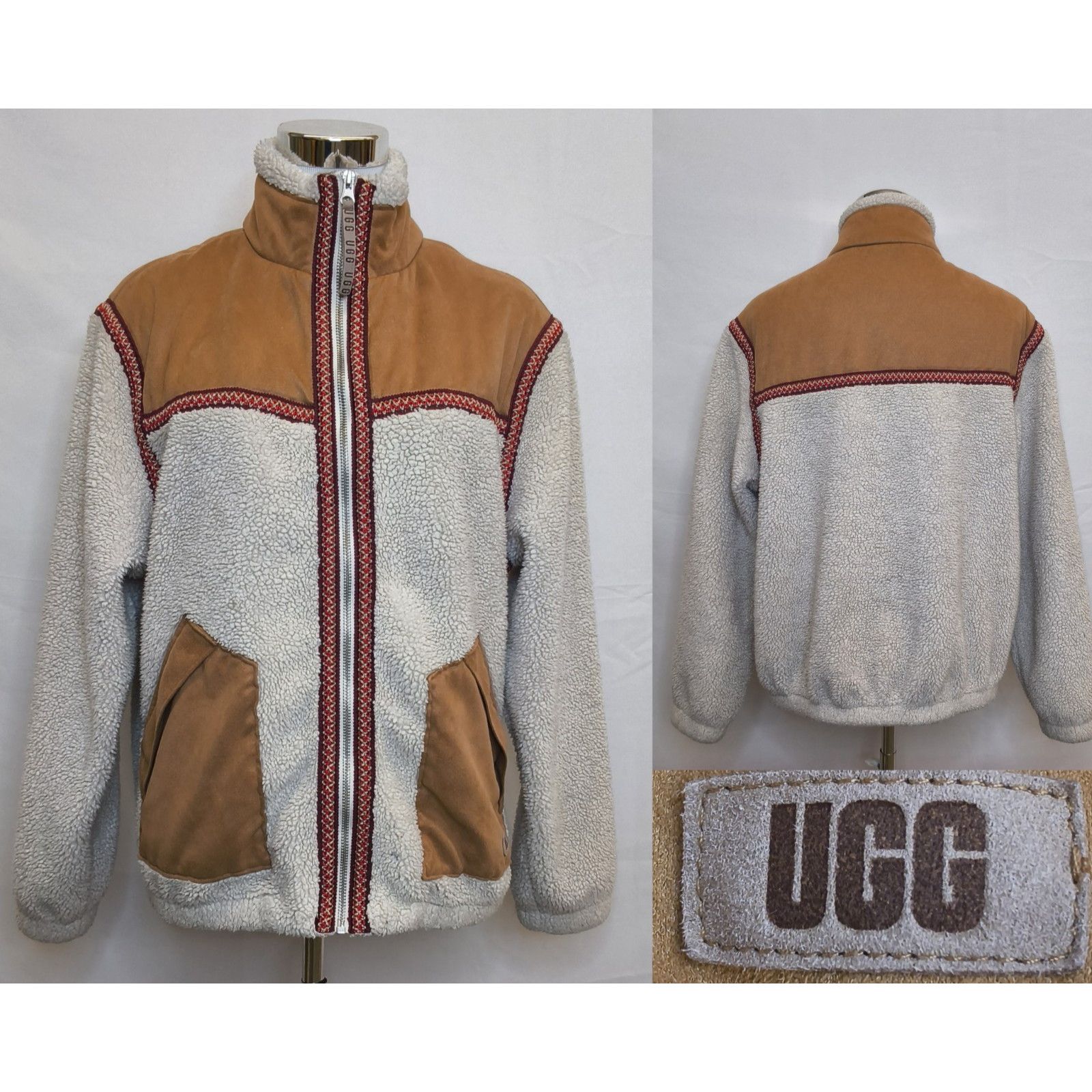 Ugg Ugg Tasman Fleece Jacket Women's M White/Brown Sherpa Zip Size M / US 6-8 / IT 42-44 - 1 Thumbnail