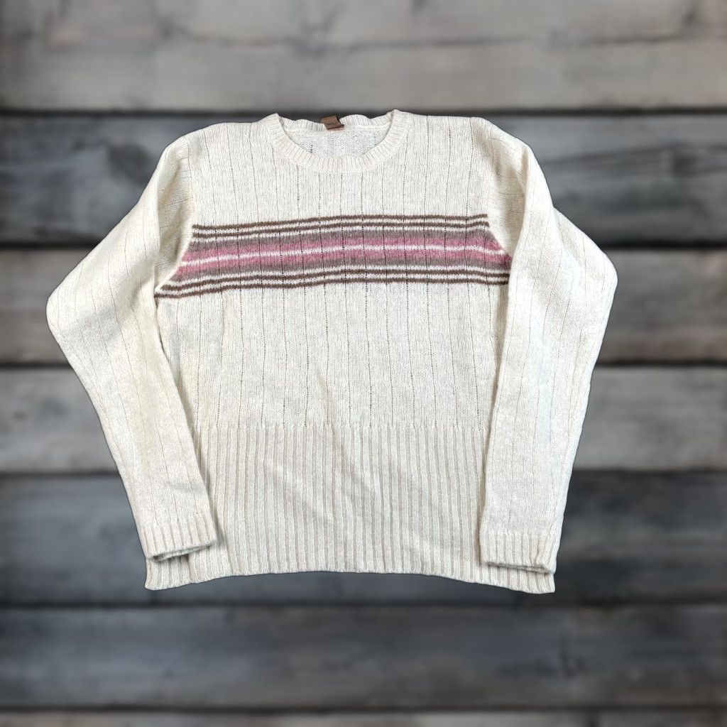 Pinko VINTAGE Fargo Sweater Women Large Ivory Striped Knit Lightweight Wool-Blend Pullover Crew Neck Womens Size L / US 10 / IT 46 - 1 Thumbnail