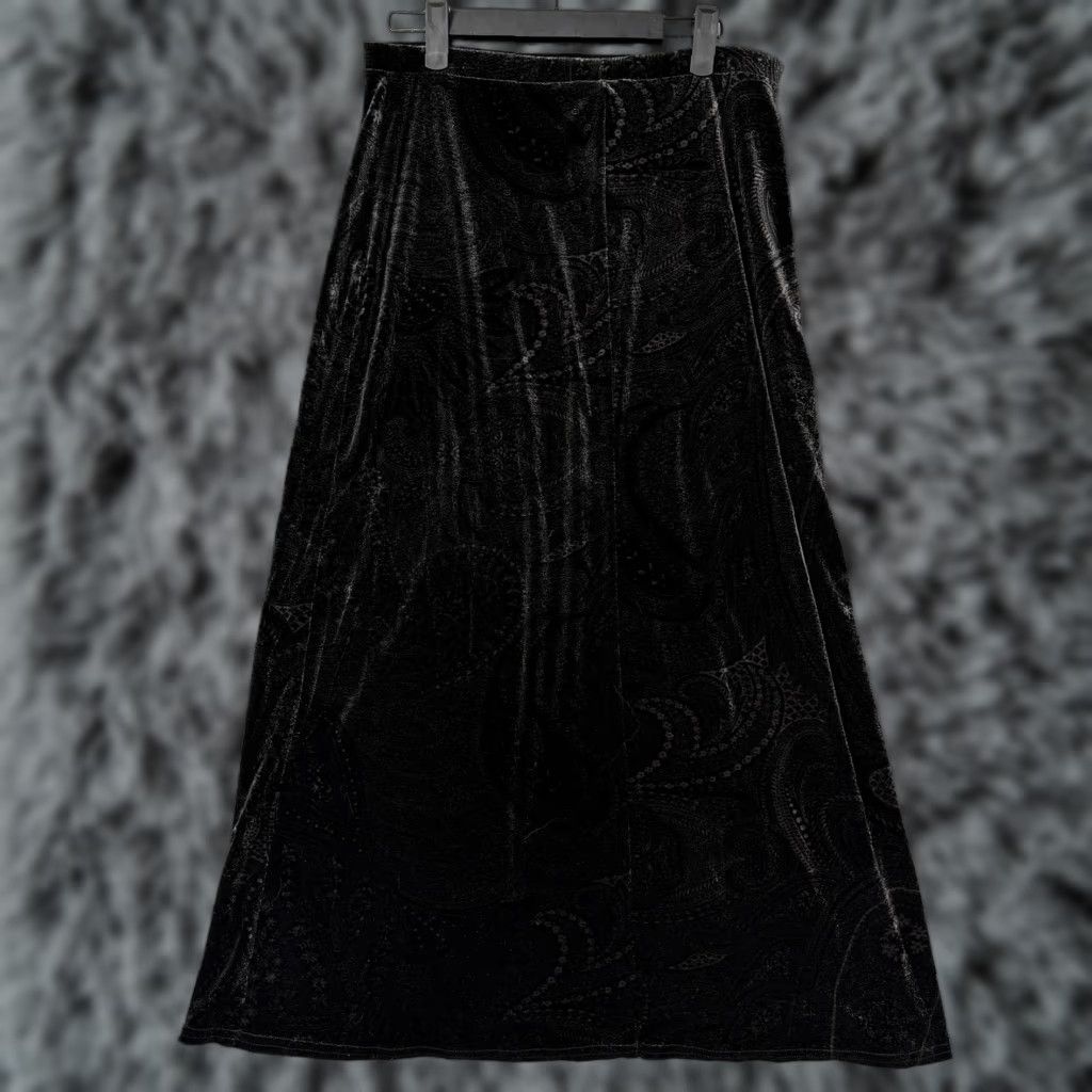 Velvet VINTAGE Black Velvet Paisley Skirt M Womens Maxi Long Stretch Size 32" / US 10 / IT 46 - 1 Thumbnail