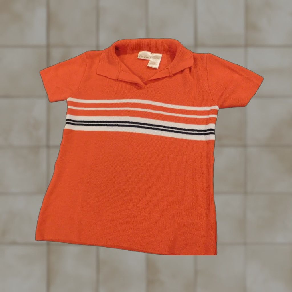 Vintage Bobbie Brooks Blouse Women S Orange Striped Crew Neck Pullover Short Sleeve Cap Sleeve Acrylic Rayon Regular Stretch Casual Vintage: No Size S / US 4 / IT 40 - 1 Thumbnail