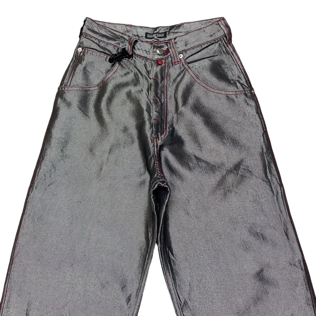 Japanese Brand Vintage Amore Puro Silver Metallic Wide Leg Baggy Jeans Size US 28 / EU 44 - 3 Thumbnail