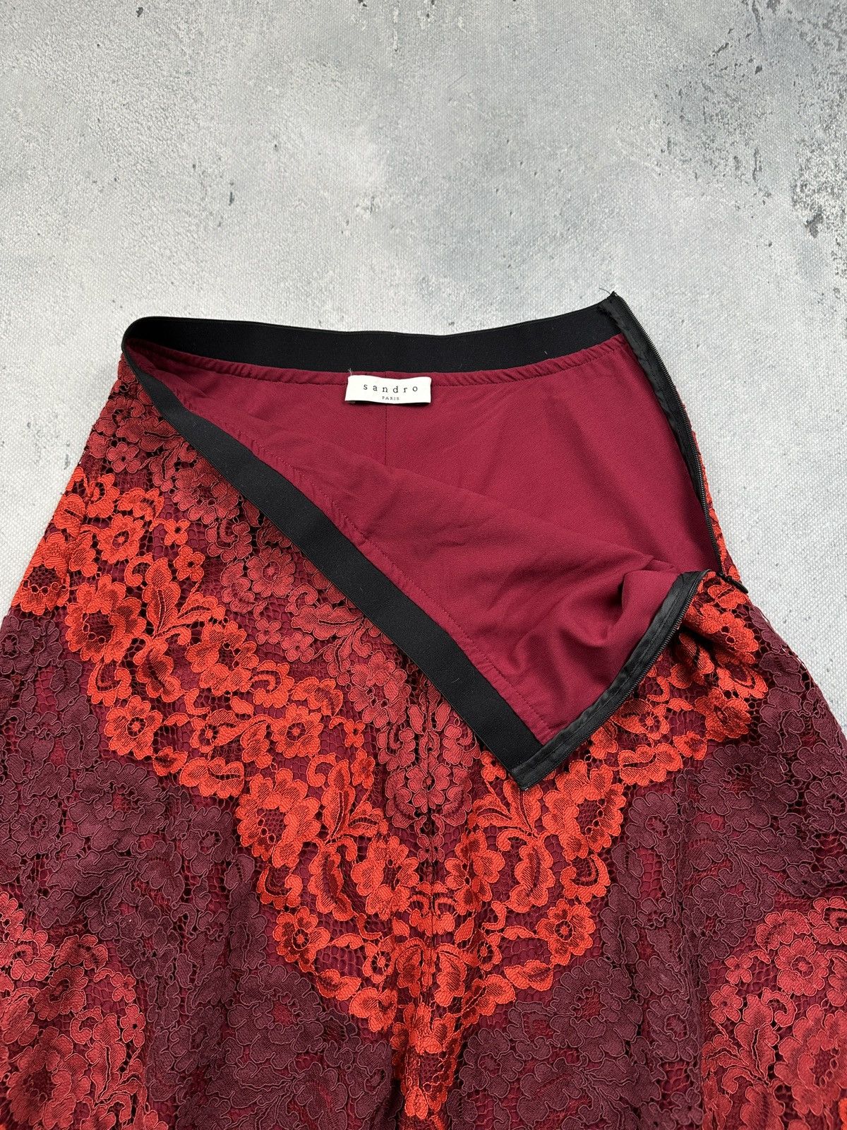 Sandro Sandro Paris Red Lace A-Line Skirt Luxury Romantic Chic Lux Size 27" / US 4 / IT 40 - 10 Thumbnail