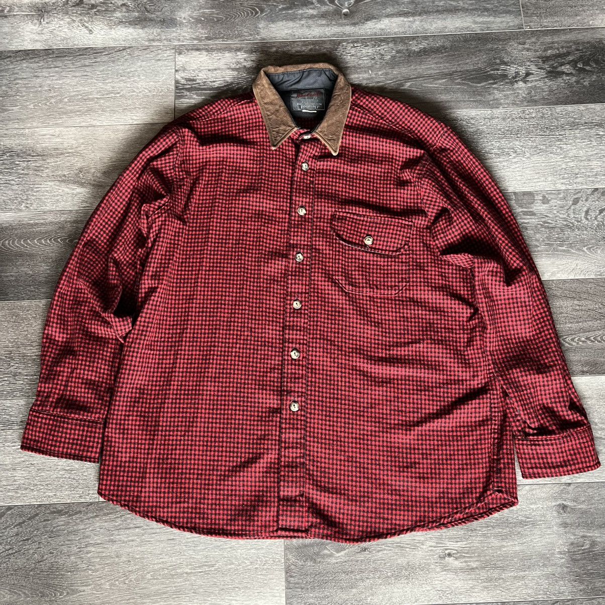 Woolrich Woolen Mills Vintage 1990s Woolrich Land’s End Leather Collar Check Shirt Size US XL / EU 56 / 4 - 1 Thumbnail