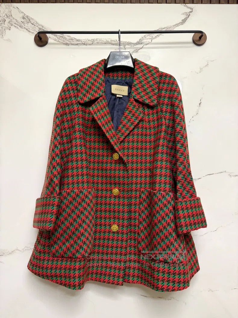 Gucci Guicci Red houndstooth wool lapel single-breasted long sle Size XS / US 0-2 / IT 36-38 - 1 Thumbnail