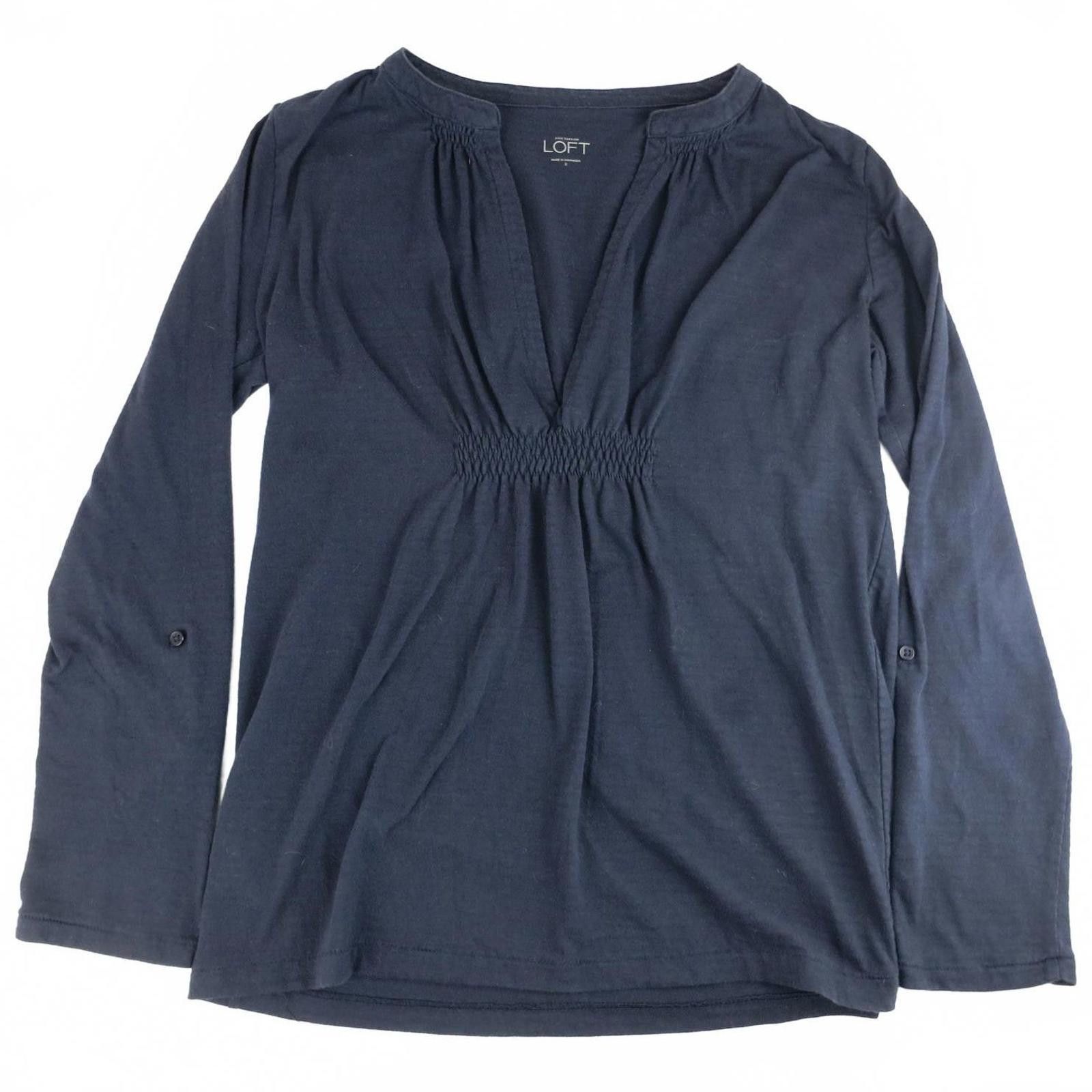 Other Ann Taylor LOFT Navy Blue Long Sleeve V-Neck Top Size S Size S / US 4 / IT 40 - 1 Thumbnail