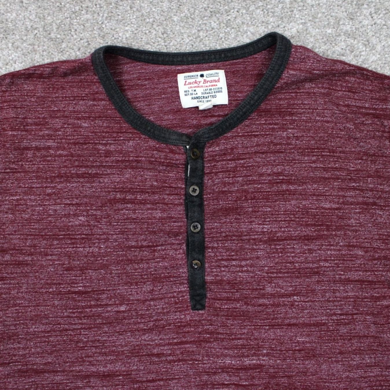 Lucky Brand Lucky Brand Henley Shirt Mens Large Red 100% Cotton Long Sleeve Pullover Size US L / EU 52-54 / 3 - 5 Thumbnail