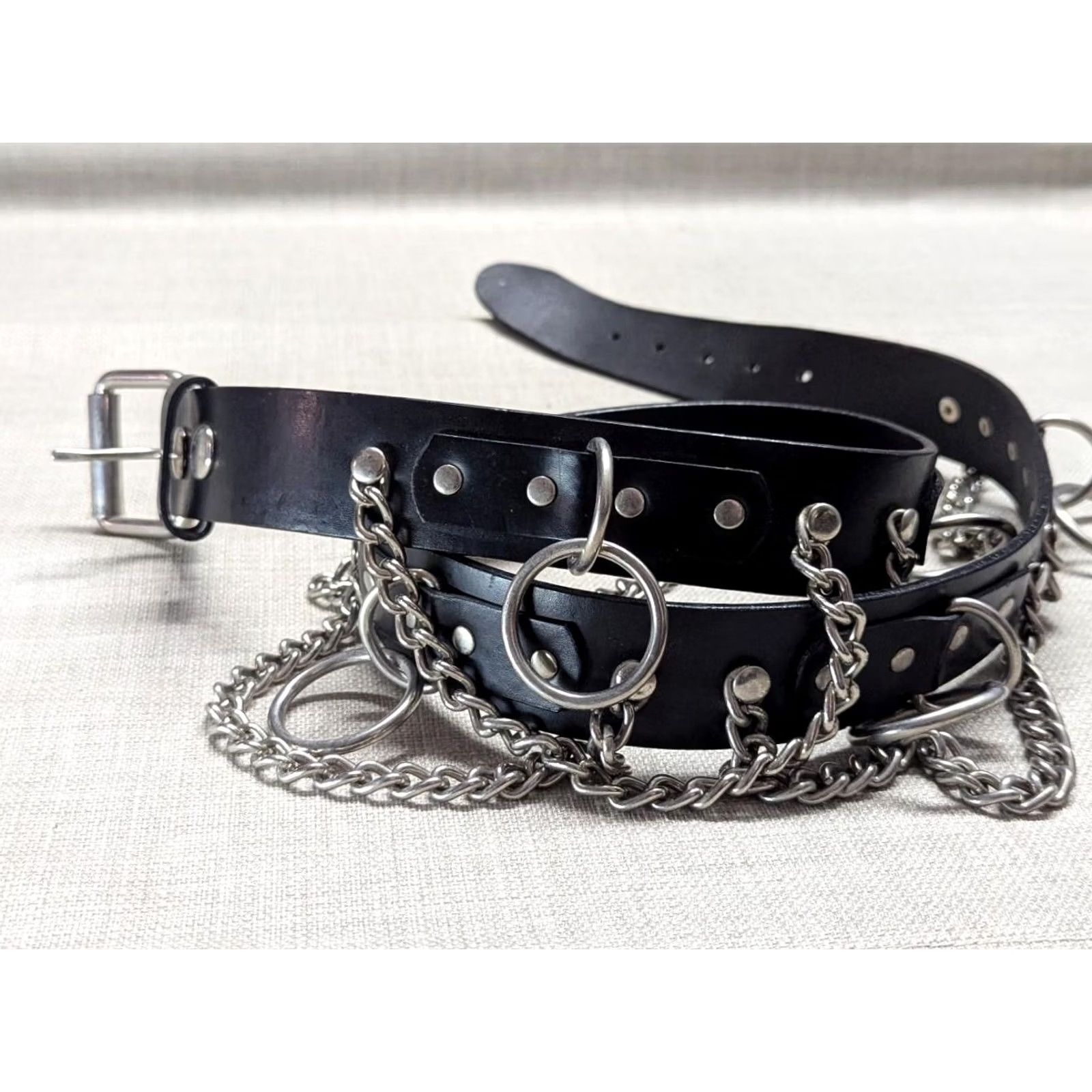 Hot Topic VINTAGE hot topic belt leather black handcuffs 40 goth punk 90s CHAINS Tripp Y2K adjustable Mens belts Size 40 - 2 Thumbnail