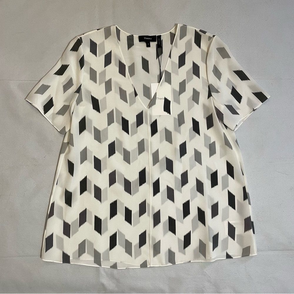 Theory NWT New $295 Theory Silk A-Line Short Sleeve Grey Brush Pri Size XS / US 0-2 / IT 36-38 - 5 Thumbnail