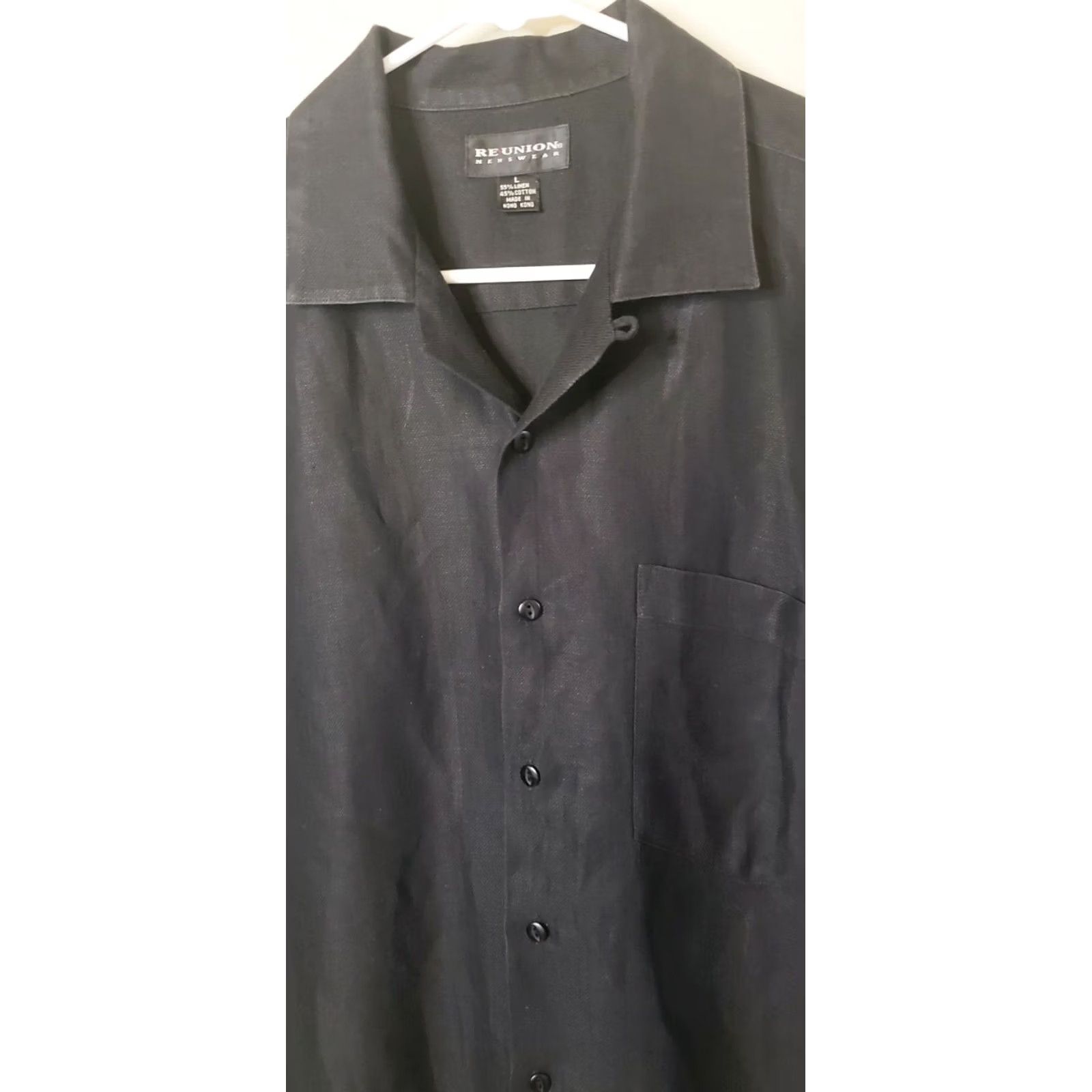 Vintage Reunion Menswear Shirt Mens L Black Button Front Short Sleeve Linen Blend Men Size US 33 - 4 Thumbnail