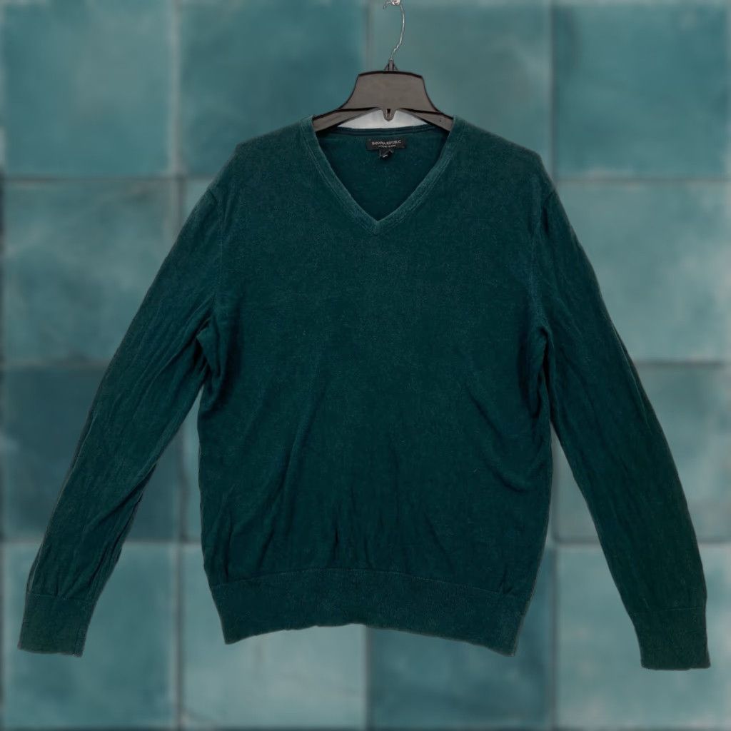 Banana Republic Banana Republic Luxury Blend V Neck Sweater Mens L Green Silk Cashmere Preppy Pullover Knit Shirt Size US L / EU 52-54 / 3 - 1 Thumbnail