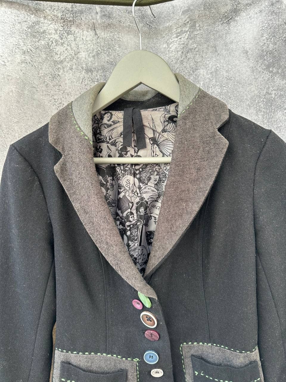 Desigual × Vintage Desigual Patchwork Wool Blazer with Graphic Lining Size XS / US 0-2 / IT 36-38 - 5 Thumbnail