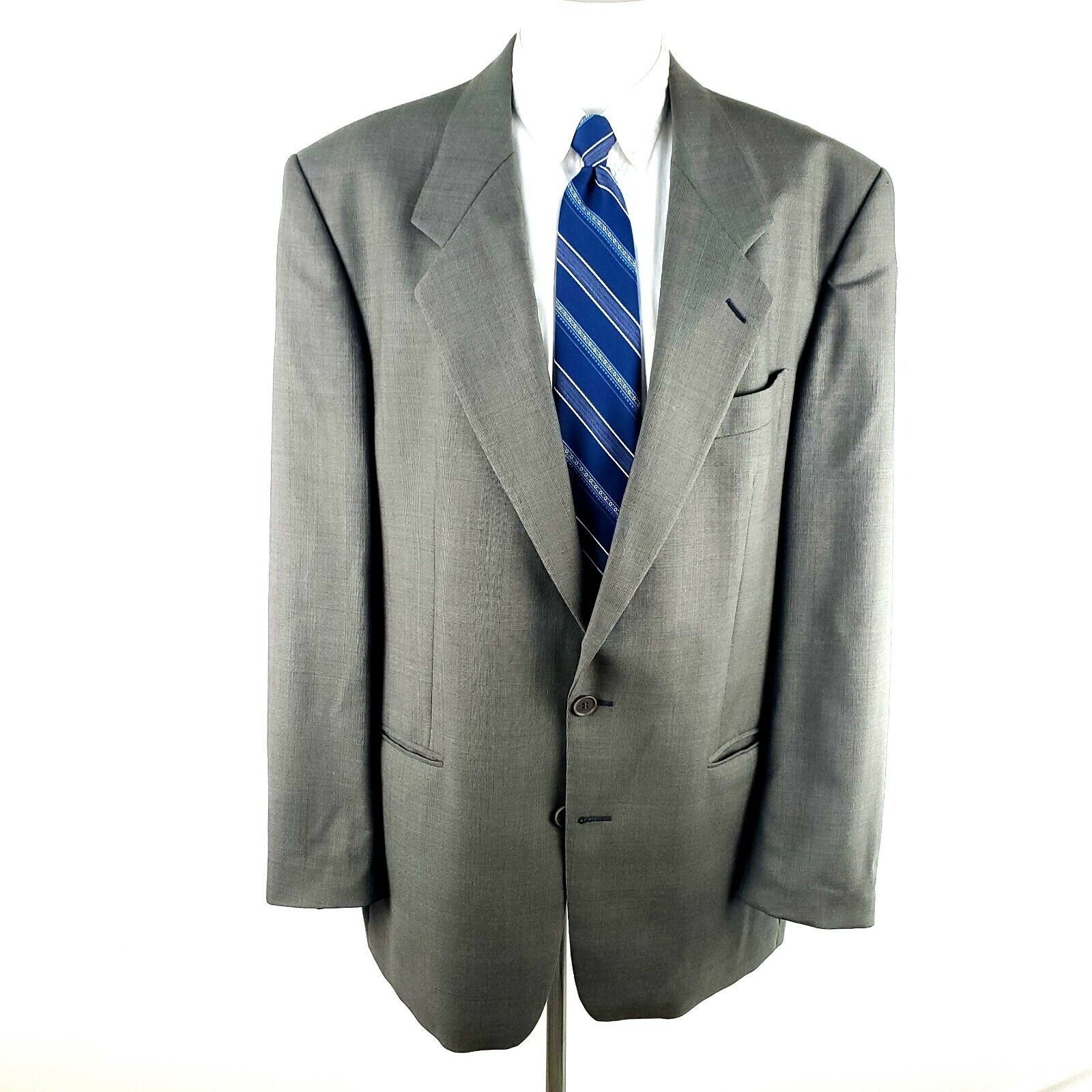 Yves Saint Laurent Yves Saint Laurent 44L 2 Button Sharkskin Check Wool Gray Bl Size 44L - 3 Thumbnail