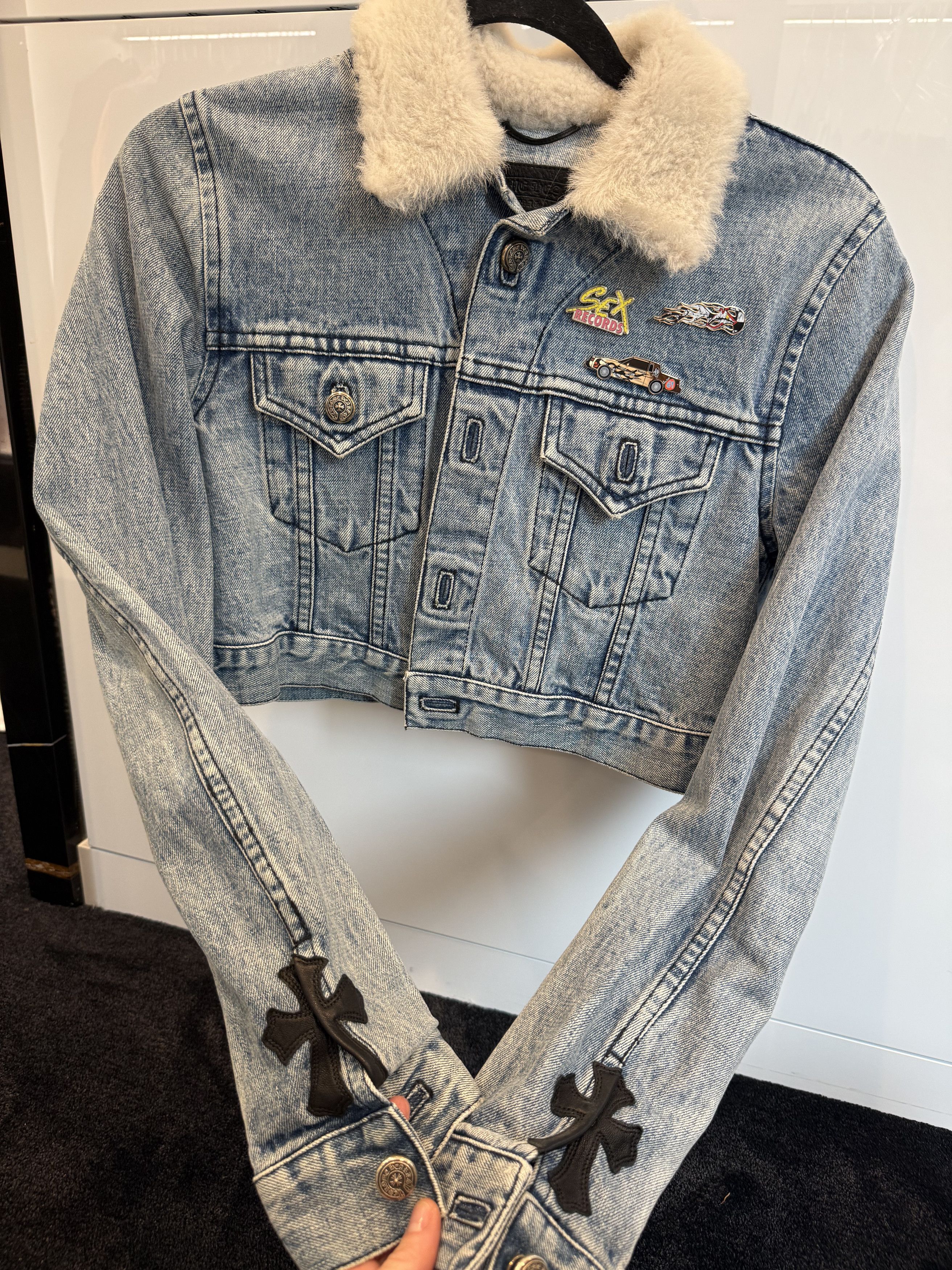 chrome hearts patch work cropped denim
