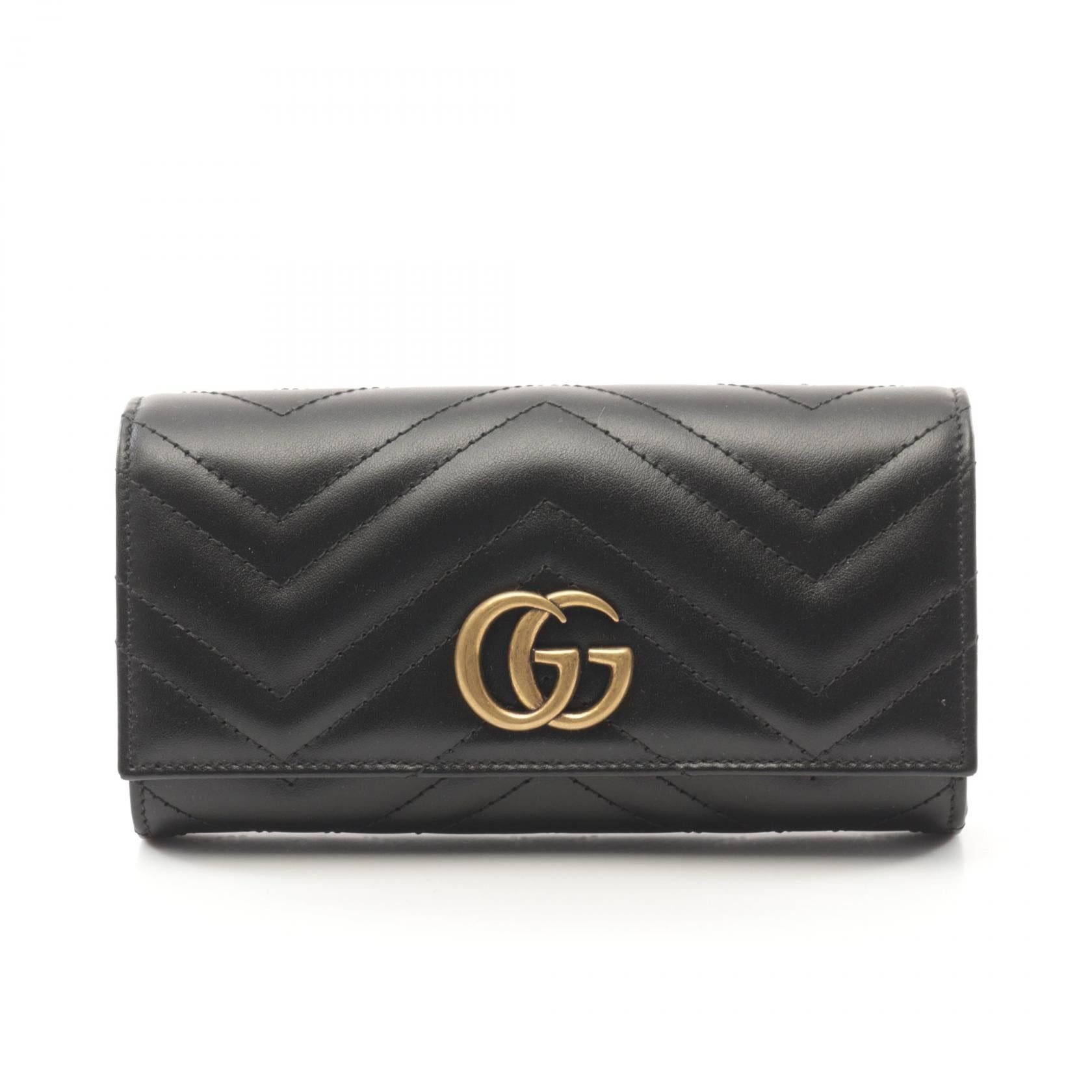 Gucci Gucci Gg Marmont Bi-Fold Long Wallet Leather Black Size ONE SIZE - 1 Thumbnail