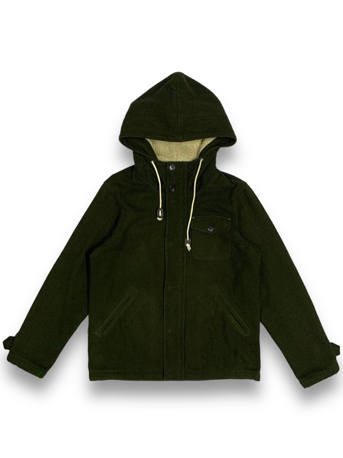 image of Archival Clothing Y2K Browny Fullzip Sherpa Lined Hooded Jacket in Moss Green (Size Medium)